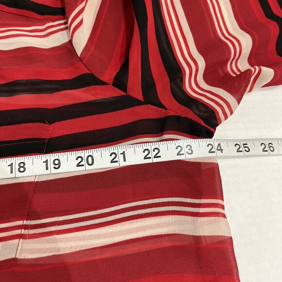 Torrid Top 1X Womens Semi Sheer Chiffon Red Black Striped Button Down Blouse - Picture 6 of 8